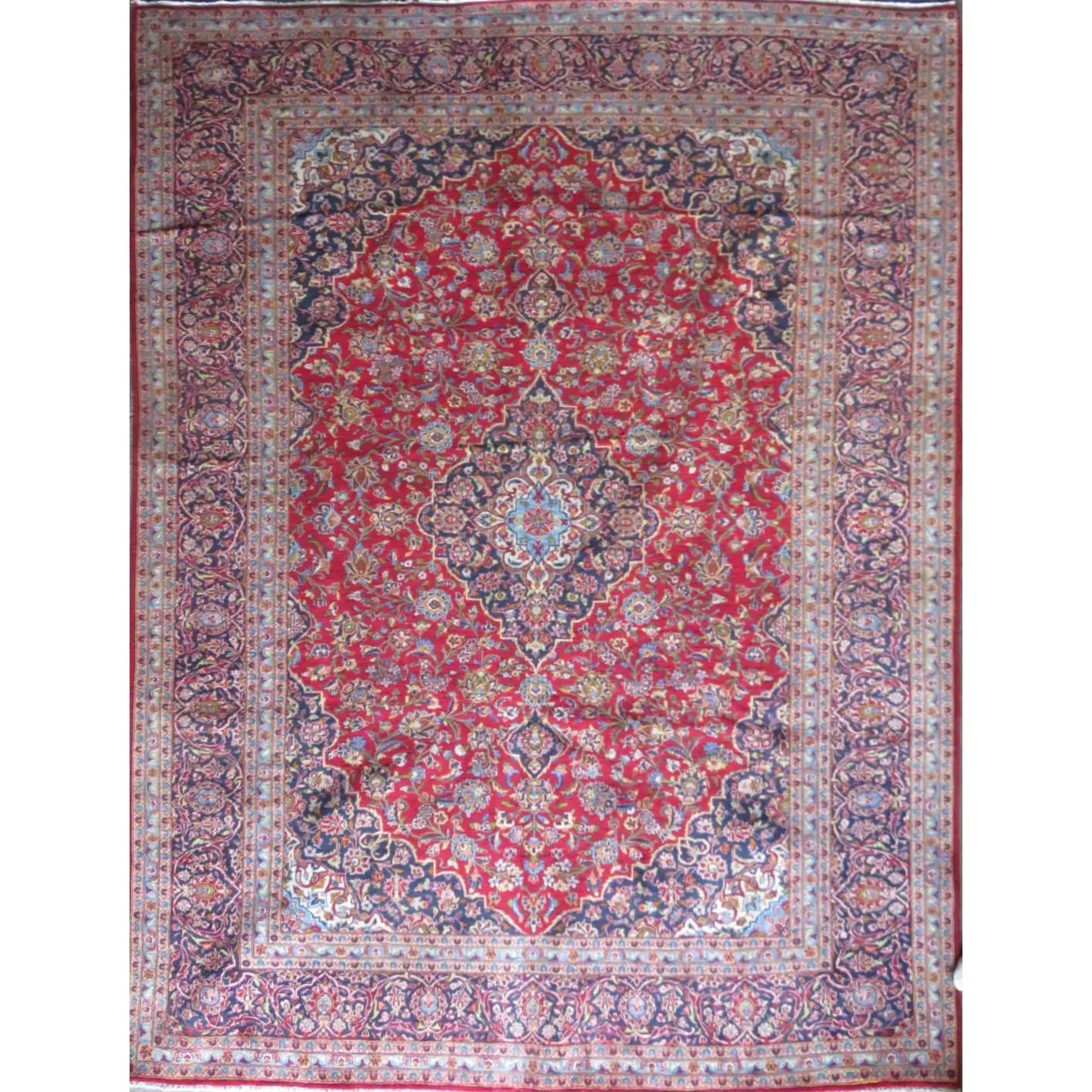 One Of The Kind Hand-Knotted Persian Wool Rug _ Luxurious Vintage Design, 12'9" X 9'4", Artisan Crafted